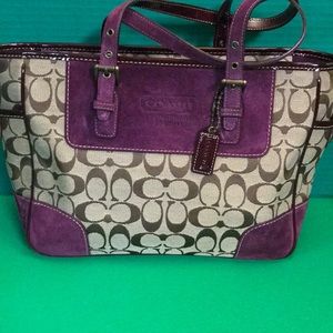 Authentic Signature Coach Tote Bag/Khaki & Purple